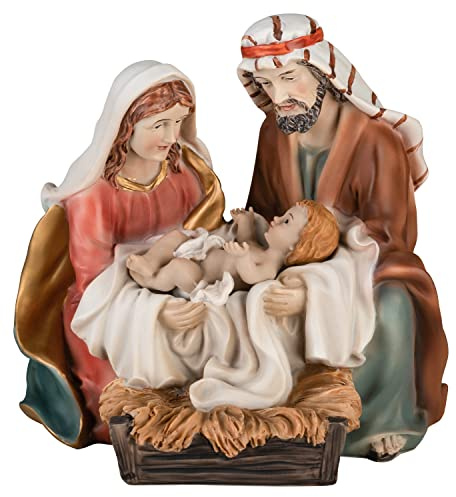 Krippenfiguren HEILIGE FAMILIE – Orientalische Krippe mit Maria, Josef & Jesuskind [HANDBEMALT, aus langlebigem Kunstharz] – Kompakte Mini-Krippe/ORIENTKRIPPE für Weihnachtskrippen & Adventsdekoration