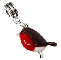 Robin bird Charm for Bracelets hand resin enamelled gift in gift box (RobinFullCharm)