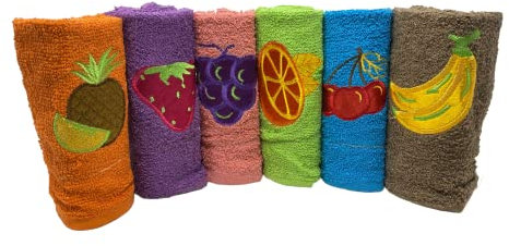 SaoTi - 6 Paños de Cocina 100% Algodón, Toallas de Rizo 50 x 50 cm, Trapos Muy Abosorbentes, Suaves y Duraderos, Dibujos Bordados, 500 gr/m²