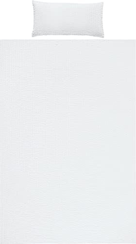 REDBEST Bettwäsche, Bettgarnitur Seersucker Uni Detroit weiß Größe 40x80 cm / 135x200 cm - weich, schnell trocknend, bügelfrei, mit Reißverschluss