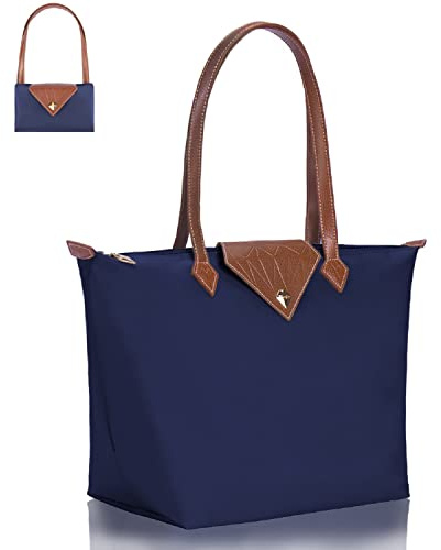 BOJLY Borse Tote da Donna Borse a Tracolla Elegante da Donna in Nylon Impermeabile Borsa con Manico Superiore Borsa da Viaggio Pieghevole da Spiaggia per Lavoro, Shopping, Grande Blu