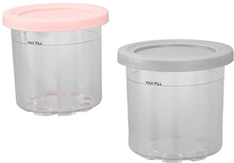 Trisar Eiscreme-Bierbecher, 2 Stück, 600 Ml, ABS und PC, Wiederverwendbar, mit Deckel für Eiscreme-Aufbewahrungsbehälter NC299AMZ (Grau und Rosa)
