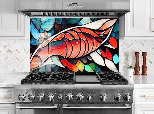 Myphotostation.com 70WX43H''Tempered Glass Stove Backsplash Panel Stove Back Cover Kitchen Decor Stove Top Cover Kitchen Backsplash Tile Behind The Stove splashback