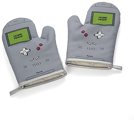Fisura- Gants de Cuisine Originaux Gamer. 2 Gants de Four. Gants de Barbecue imprimés. Gants de Cuisine résistants à la Chaleur avec Boucle de Suspension.