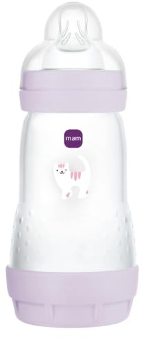 MAM Easy Start Anti-Colic Flaska 2+ månader medium flöde (260 ml) lila - Flaska för att minska kolik och obehag för barnet - amningsvänlig babyflaska