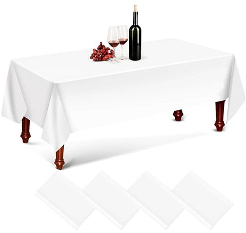 4 Stück Einweg Tischdecke Weiß, 137x274cm Tischdecke Bierzeltgarnitur, Wasserdicht Biertisch, Rechteckige Weiß für Hochzeit, Party, Papiertischdecke Rolle, Weiss