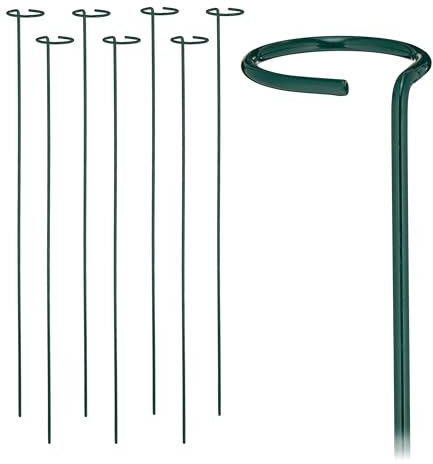 Relaxdays Tutores de Metal para Plantas, Set de 8, Guías con Anillo, 80 cm Largo, Estacas de Jardín, con Bridas, Verde