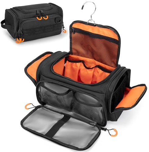 Prokva Trousse de Toilette Tactique pour Homme, Trousse d'hygiène à Suspendre, Trousse de Toilette de Voyage pour Rasage, Essentiels de Douche et Articles de Toilette, Noir (Sac Vide)