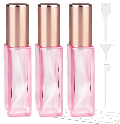 ZIZEMOJA Perfume Refill Bottle, Mini Leak-proof Portable Perfume Travel Refillable Dispenser, 3pcs 10ml Empty Atomizer Sprayer, Pocket Glass Bottle with Funnel and Pipette for Cologne (Light Pink)