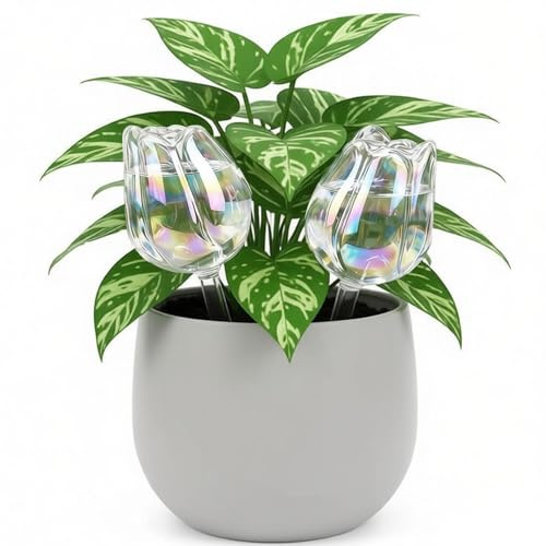 SL-JIJI Premium Glass Plant Watering Bulbs - Automatic Self-Watering Globes for Indoor & Outdoor - Decorative Watering Dripper Devices for Hanging Baskets, Terrariums & Succulents (2, Dripper-tulip B)