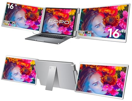 FOPO Laptop Screen Extender 16- 1200P 16:10 FHD Triple Monitor for 12-18.5, Portable Monitor for Laptop with HDMI and USB-C Connectivity for MacBooks(NOT M1 M2 M3)/Wins, Chrome, Surface
