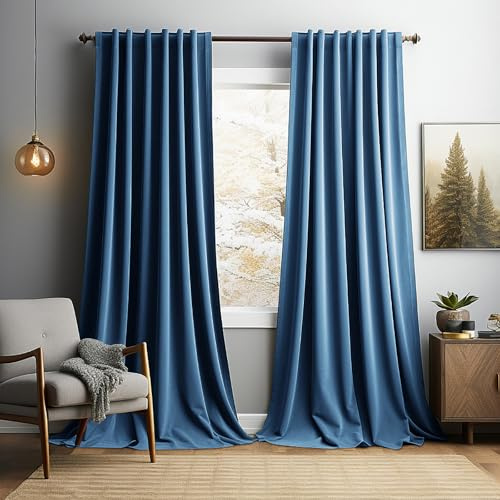 Rosnek Sky Blue Velvet Curtains, 2 Panel Set Eyelet Top Thermal Insulated Soundproof Blackout Curtain, Soft Elegant Home Decor Velvet Curtain for Bedroom, Living Room, Patio Door (W52'' * H108'')