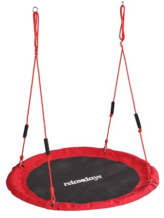 Relaxdays runt hängande bo gunga med vadderade handtag, justerbar, utomhus, 120 cm diameter, röd, stöder upp till 100 kg