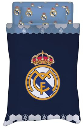 Real Madrid C.F. Juego de Sábanas Verano Modelo Azul 2025, Cama 90 cm | 3 Piezas, Oficial, 50% Algodón/50% Poliéster