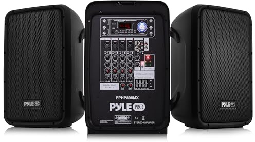 Pyle Karaoke PA Speaker Mixer System - 600 WATT 8-Channel Portable Bluetooth Wireless PA Speaker Powered Amplifier Kit with 8 Subwoofer MP3, AUX - USB XLR 1/4 RCA - Pyle PPHP898MX