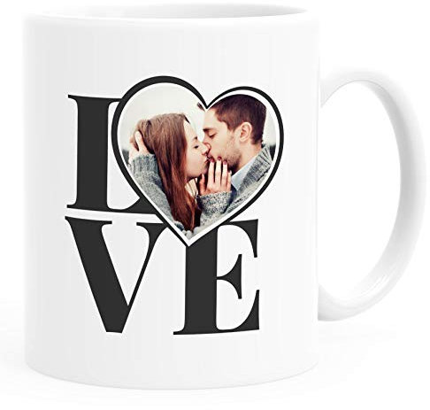 SpecialMe® personalisierte Kaffee-Tasse Fototasse Liebes-Geschenke Freundin Mann Valentinstag Jahrestag Love Herz weiß Keramik-Tasse