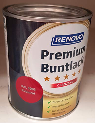 RenoVo Premium Buntlack, 125 ml, Rubinrot, Hochglanz, Polyurethan (PU), für Holz, Metall, Kunststoff, Keramik, Außenanwendung