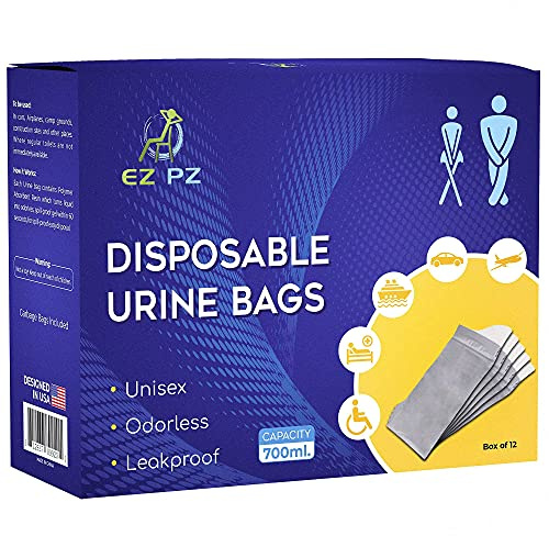 EZ PZ Disposable Urine Bags [12 Pack] Portable Urinal for Travel, Emergencies, Camping or Traffic Jam Leak-Proof and Odorless 700ml Pee Bags for Men and Women