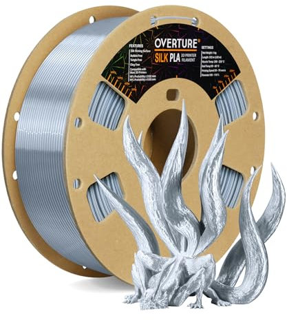 OVERTURE Silk PLA Filament 1.75mm, 1kg 3D Drucker Filament Seide PLA, Maßgenauigkeit +/- 0.03 mm(Seide Silber)