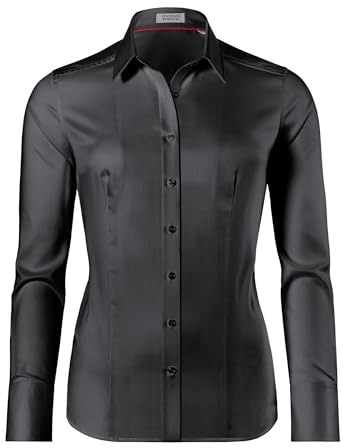 Vincenzo Boretti damblus, lätt figursydd, 100 % bomull, lätt lätt att stryka, långärmad skjortblus, elegant festlig Kent krage, även för affärer och under tröjor, 3-svart, 42