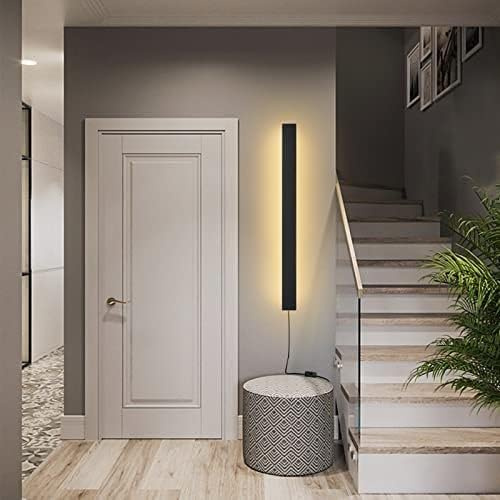 Internal Wall Lights Modern Long Strip Indoor LED Up Down Wall Lamp with Switch&Plug Dimmable Wall Sconce Uplighter Downlighter Adjustableing Bedroom Living Room Stair 2700K-6500K,Black,30CM 24W