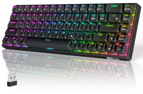 RK ROYAL KLUDGE RK G68 Teclado Inalambrico Mecanico 65% QWERTY US RGB Teclado Gaming Bluetooth/2.4Ghz/USB-C Teclas PBT Marco extraíble 3150 mAh Interruptor Azul Hot Swap, Negro