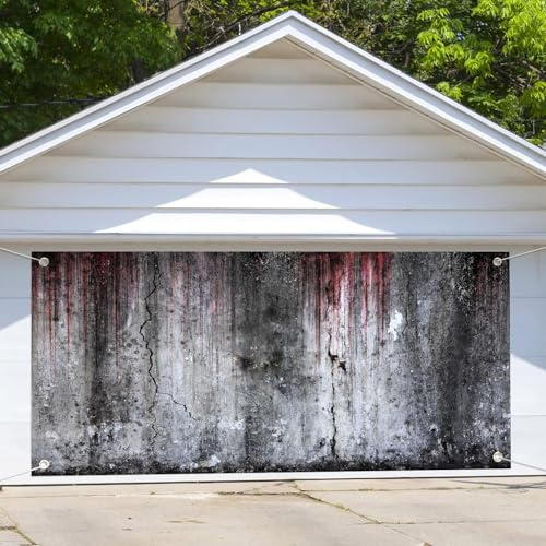 Toile de fond pour porte de garage d'Halloween - 4 x 1,8 m - Thème du crime - Éclaboussures - Rouge - Décoration de porte de garage - Bannière d'extérieur - Fournitures de séance photo