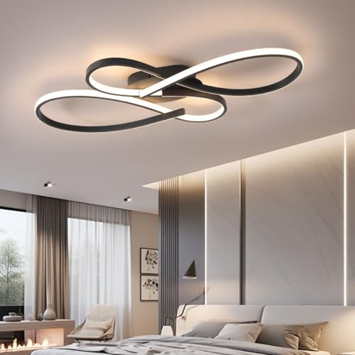 Bellastein LED Deckenleuchte Dimmbar - Moderne Wohnzimmerlampe Schwarz Mit Fernbedienung - Deckenbeleuchtung für Schlafzimmer, Kinderzimmer, Esszimmer (80 cm)