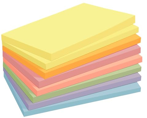 Agoer 480 Notas Adhesivas, 76 x 127 mm Grandes Super Sticky Notes en Colores Claras,8 Blocs - 60 Hojas/Bloc, 7 Colores Notas Autoadhesivas para Listas de Tareas y Recordatorios para Oficina Escuela