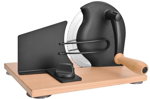SOWKIPE Manual Bread Slicer with Hand Crank, Classic Home Bread Slicer for Homemade Sourdough, Rotary Slicer with Adjustable Thickness, Premium Stainless Steel & Powerful Suction Cups (Black)