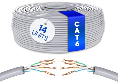 Mr. Tronic 14 Pezzi Cavo Ethernet Cat 6 da 50m Bulk Cable, Cavo di Rete LAN Cat 6 ad Alta Velocità per Connessione Internet Veloce 1 Gbps – 250 MHz AWG24 Sfuso | UTP CCA (14 Pezzi x 50 Metri, Grigio)