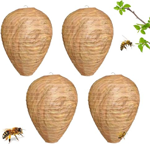 Nido de Avispas, 4 Piezas Colgar Nido de Avispas Falsas, Falso Disuasor Avispas, Impermeable Trampa Avispas Exterior, para Hogares y Jardines para Repeler Avispas