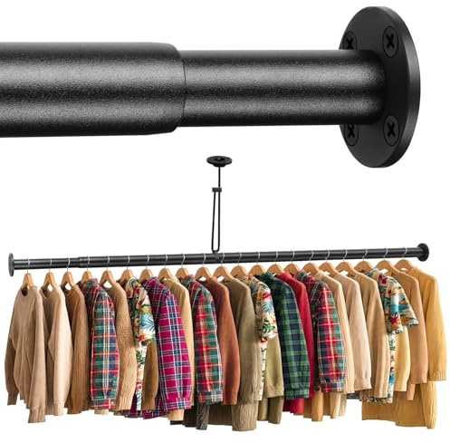 BaiNong Adjustable Closet Rods for Hanging Clothes 17 to 160 inch Black Heavy Duty clothes rod for closet, Laundry, Bathroom, RV Closet Organization and Storage(Extra long)