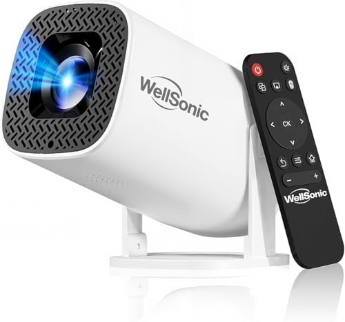 WellSonic Mini projecteur avec Wi-Fi et Bluetooth, Android 14 intégré, projecteur portable pour extérieur et plafond, touche automatique et rotation à 270°, 200 Ansi, projecteur de film Home Thearter