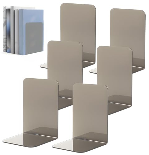 6 Stück Buchstütze Acryl - Transparenten Grau Buchstützen mit Anti-Rutsch Pad, 20 x 13.5 x 10 cm Bücherstütze Verdickt für Den Einsatz In Privathaushalten, Buchhandlungen, Büros und Bibliotheken