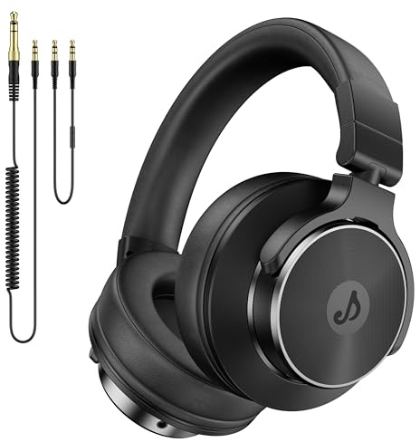 Rumoon Wired Over Ear Headphones, Studio Monitor & Mixing DJ Headphones with 50mm Neodymium Drivers and 1/4 to 3.5mm Jack for Guitar AMP Podcast Piano Keyboard (Dark Black)