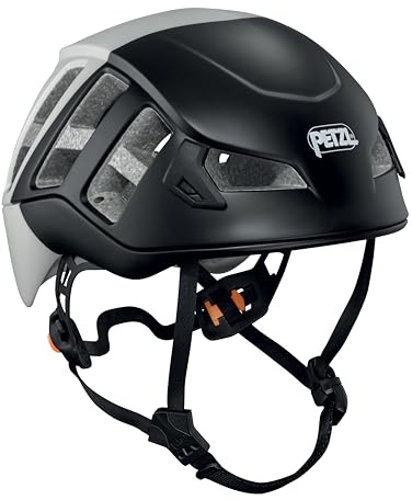 Petzl Meteor Helm M/L 57–61 cm – Leichter Kletterhelm Bergsteigerhelm Polycarbonat EPS Schwarz Grau, belüftet mit Stirnlampenhalterung, hoher Schutz A071AC05