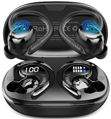 Wireless Headphones Sport, 2026 Bluetooth 5.4 Earbuds Running, Hi-Fi Stereo Bass3.0 Ear buds, 50+Hrs ENC Noise Cancelling Earphones with Earhooks, USB-C IP-X7 Waterproof Gym Workout for Android iOS
