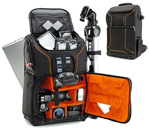 USA Gear DSLR Kamerarucksack, Foto Rucksack Anti-Shock Kameratasche mit 43,18 cm Laptop-Tasche, wasserdichte Abdeckung, Verstellbare Linse Lagerung & Stativhalter - Orange
