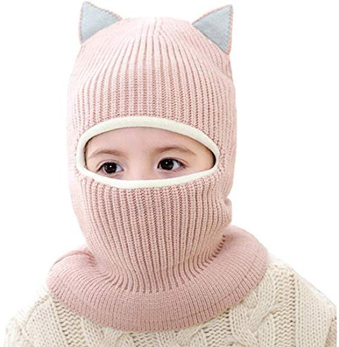 Yixda Baby Kinder Winter Mütze Jungen Mädchen Kapuzenschal Mützen Hüte (Katze-Licht Rosa)