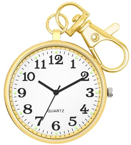 FUNGORGT Pocket Watches for Men Clip on Watch Minimalist Ultra Easy to Read Time Key Ring Key Buckle Pocket Watch