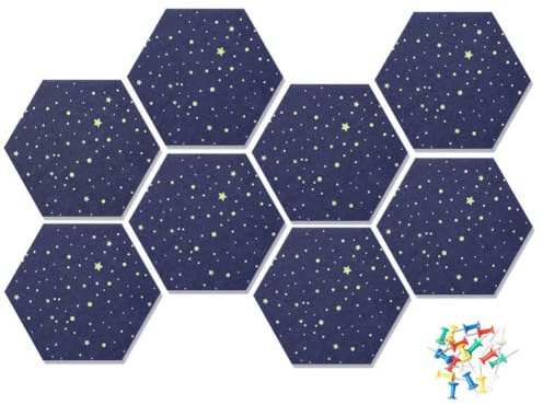 HyFanStr Felt Pin Board Wall Bulletin Board, Hexagon DIY Memo Board Notice Board with 20 Push Pins, Decorative Cork Board for Office Bedrooms