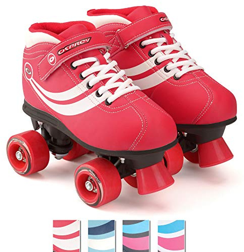 Osprey Disco Quad Rollschuhe für Erwachsene und Kinder, Retro Rollschuhe mit ABEC 7 Kugellager, UK Adult 2 / EU 34, Rot
