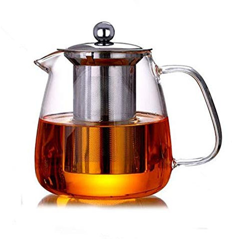 Teteras de vidrio con infusor extraíble, vidrio de borosilicato de High Caldera de té de hojas sueltas en forma cuadrada, 304 colador y tapa de acero inoxidable - Stovetop Safe - 500ML