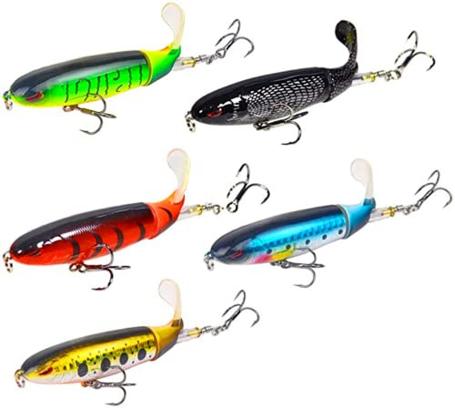 Fishing Lures Set,5PC Plopper Bass Lures with Floating Rotating Tail Artificial Hard Bait Swimbaits Slow Sinking Hard Lure Fishing Tackle Kits