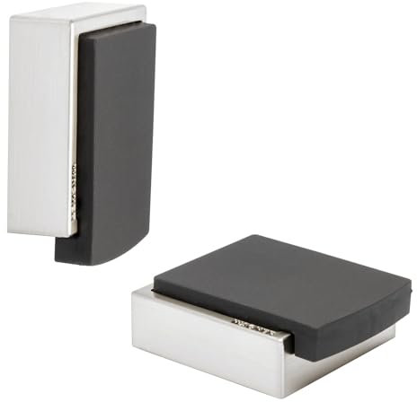 WAGNER Design-Boden- & Wand-Türstopper SCREW OR GLUE/Schrauben oder Kleben - 50 x 40 x 15 mm, Metall gebürstet, Edelstahloptik, Puffer thermoplastischer Kautschuk, schwarz, Designpreis - 15515911