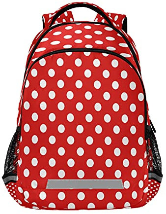 Mnsruu Großer Rucksack für Reisen, Uni, Schule, Schultertasche, Laptoptasche, Tagesrucksack, Büchertasche, Rot mit weißen Punkten