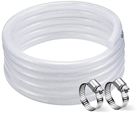 DAVCO 3/4 ID - 25 ft Heavy Duty Braided Clear Plastic Vinyl Tubing, Flexible High Pressure Reinforced PVC Plastic Tube Hose, Non-toxic, BPA Free, with 2 Stainless Clamps
