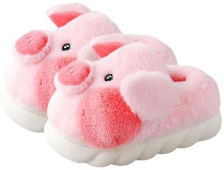 LANFIRE Big Kid et Adulte Chaussons en coton Cochon Chaussons en peluche Chaussons animaux Chaussons pour femme, Chaussures roses, 38/39 EU Étroit