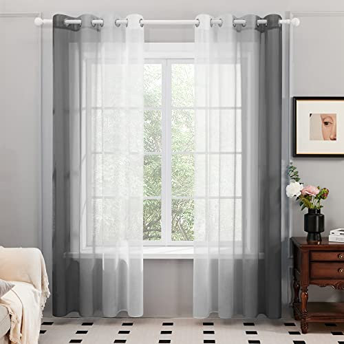Deconovo Durchsichtige Vorhänge Voile Gardinen mit Ösen, 225x140 cm(HöhexBreite), Dunkel Grau, 2er Set
